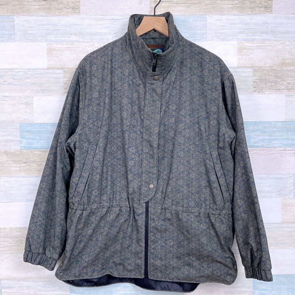 Forresters Gore-Tex Vintage Rain Jacket Green Retro Print Zip USA Womens Large